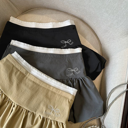 Sexy hot girl flower bud pleated skirt female summer high waist niche bow slim a-line short skirt puffy skirt
