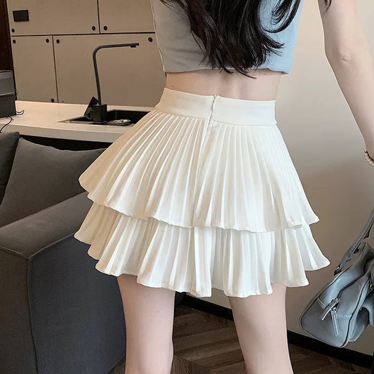 Double cake pleated skirt female high waist hot girl a-line skirt hip short skirt pants small size tutu skirt umbrella skirt