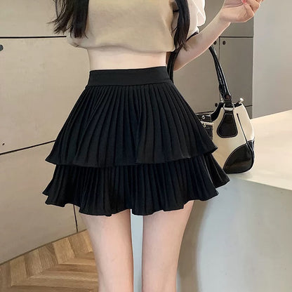 Double cake pleated skirt female high waist hot girl a-line skirt hip short skirt pants small size tutu skirt umbrella skirt