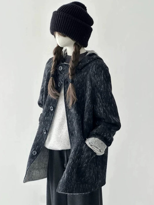 Plus size women's clothing 2025 winter new style super beautiful multicolored hooded woolen coat women's high-end petite coat