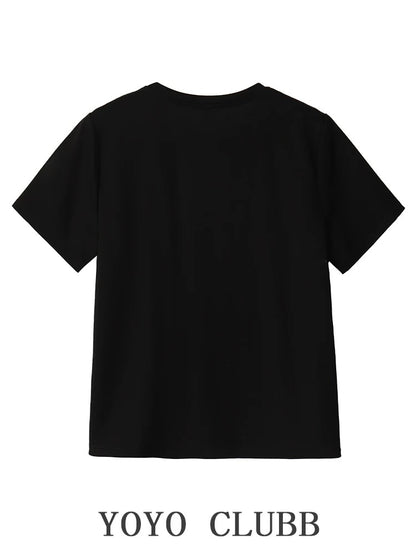 YOYO CLUBB large size right shoulder round neck short-sleeved T-shirt summer high-waisted A-line fluffy cake skirt college style suit
