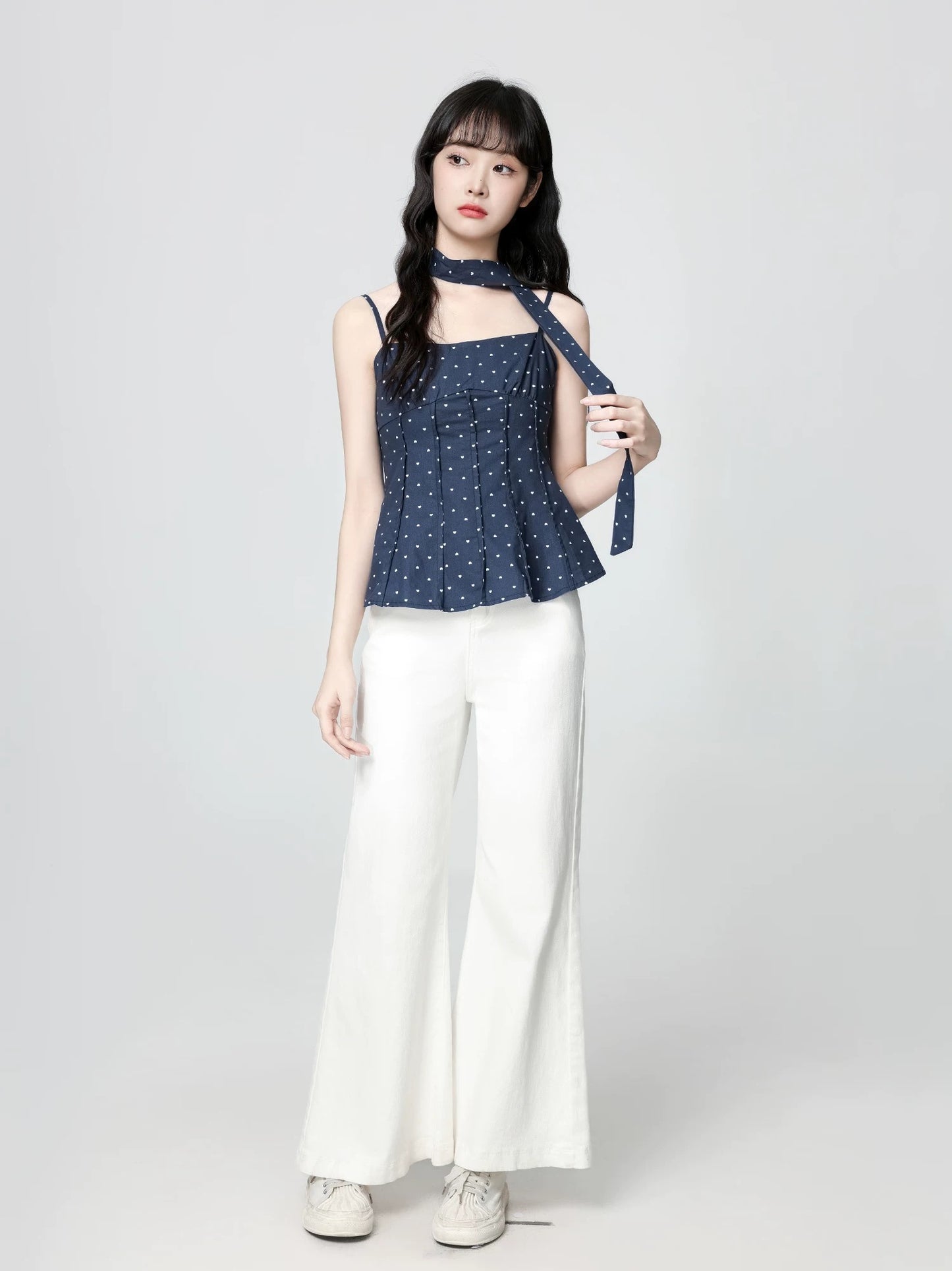 French polka dot camisole for women summer wear 2025 summer new style waist sleeveless babydoll shirt short top