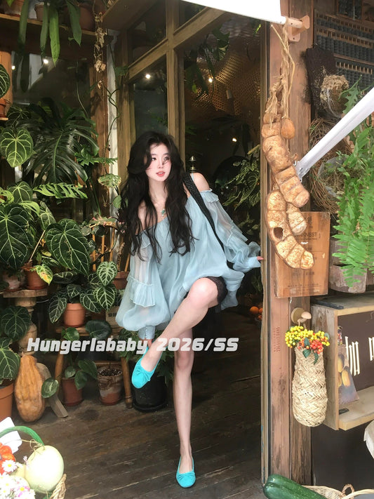 Hungerlababy/26SS French Chic and Elegant Ruffled Floral Tulle Dress - Loose Fit and Slimming