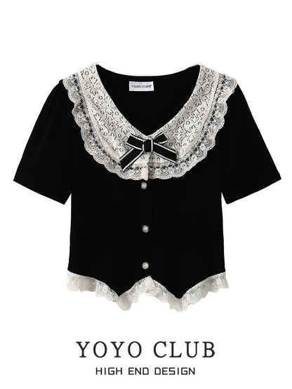 YOYO CLUBB French irregular short top summer high waist white cake skirt college style suit