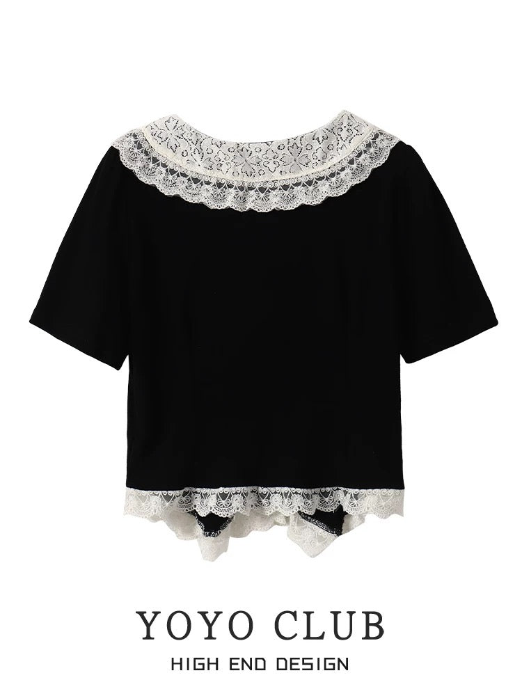 YOYO CLUBB French irregular short top summer high waist white cake skirt college style suit