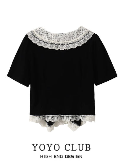 YOYO CLUBB French irregular short top summer high waist white cake skirt college style suit