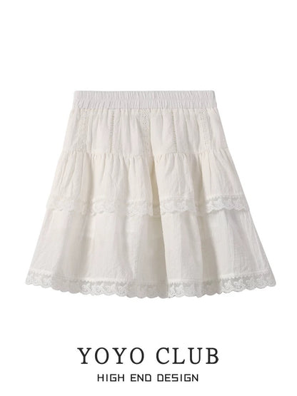 YOYO CLUBB French irregular short top summer high waist white cake skirt college style suit