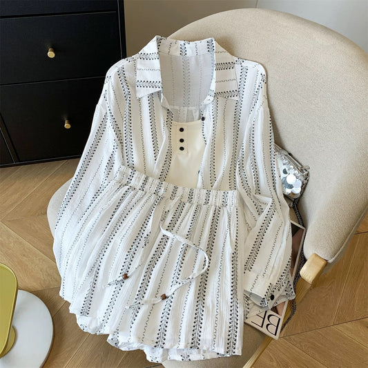 2026 Super Popular Bohemian Style Sunscreen Shirt Set for Women, Super Cute Summer Outfit, Two-Piece Set with Shorts