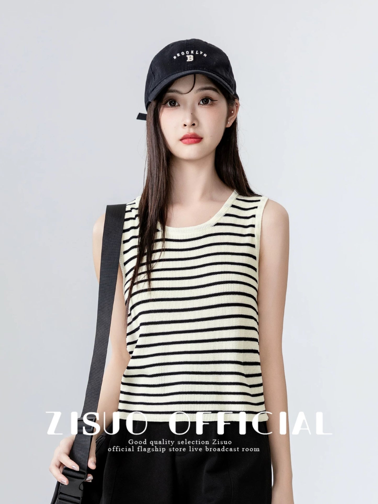 Black striped ice silk knitted camisole vest 2025 summer new style casual versatile inner wear sleeveless outer wear short top