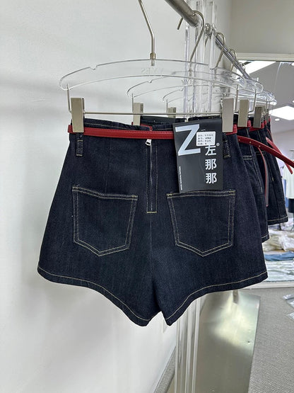 Zuo Nana summer high waist black and gold fake two-piece half-length jeans skirt women's irregular A-line all-match shorts women