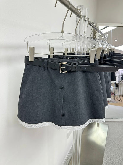 ZY2025 Spring New Korean Style Design High Waist Button Suit Short Skirt Female Lace Edge A-Line Skirt 25718