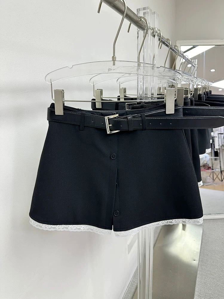 ZY2025 Spring New Korean Style Design High Waist Button Suit Short Skirt Female Lace Edge A-Line Skirt 25718