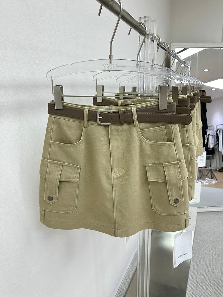 WUZHINVHAI workwear short skirt skirt women 2025 new high waist casual slim A-line hip denim skirt