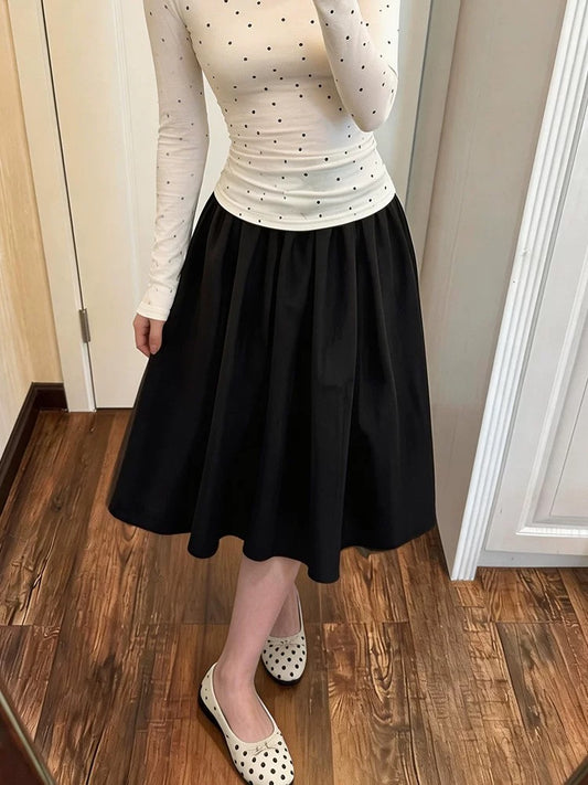 Korean style high-waisted A-line midi skirt for women, new spring/summer design, slimming and versatile.