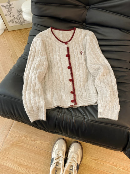 Han Fan Ouni! Warm and soft cable-knit sweater for women autumn and winter new loose slim knitted cardigan jacket top
