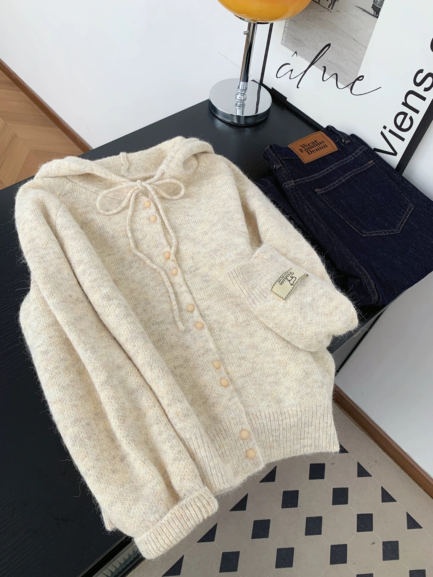 Korean soft and gentle style hooded knitted cardigan sweater women's autumn and winter fashionable double-breasted milk-huhu jacket top