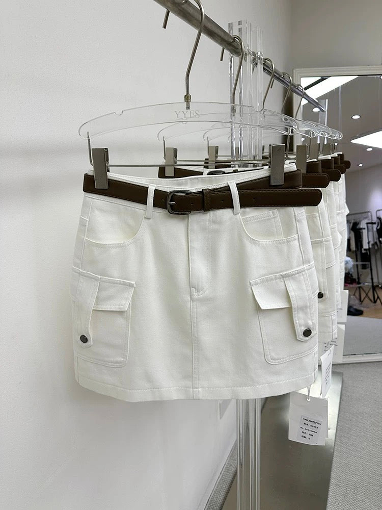 WUZHINVHAI workwear short skirt skirt women 2025 new high waist casual slim A-line hip denim skirt