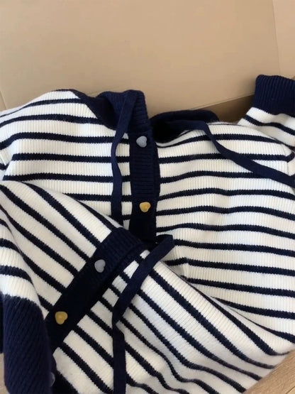 Lazy style striped contrast color long-sleeved knitted cardigan women's spring and autumn 2025 autumn new fashion loose sweater jacket