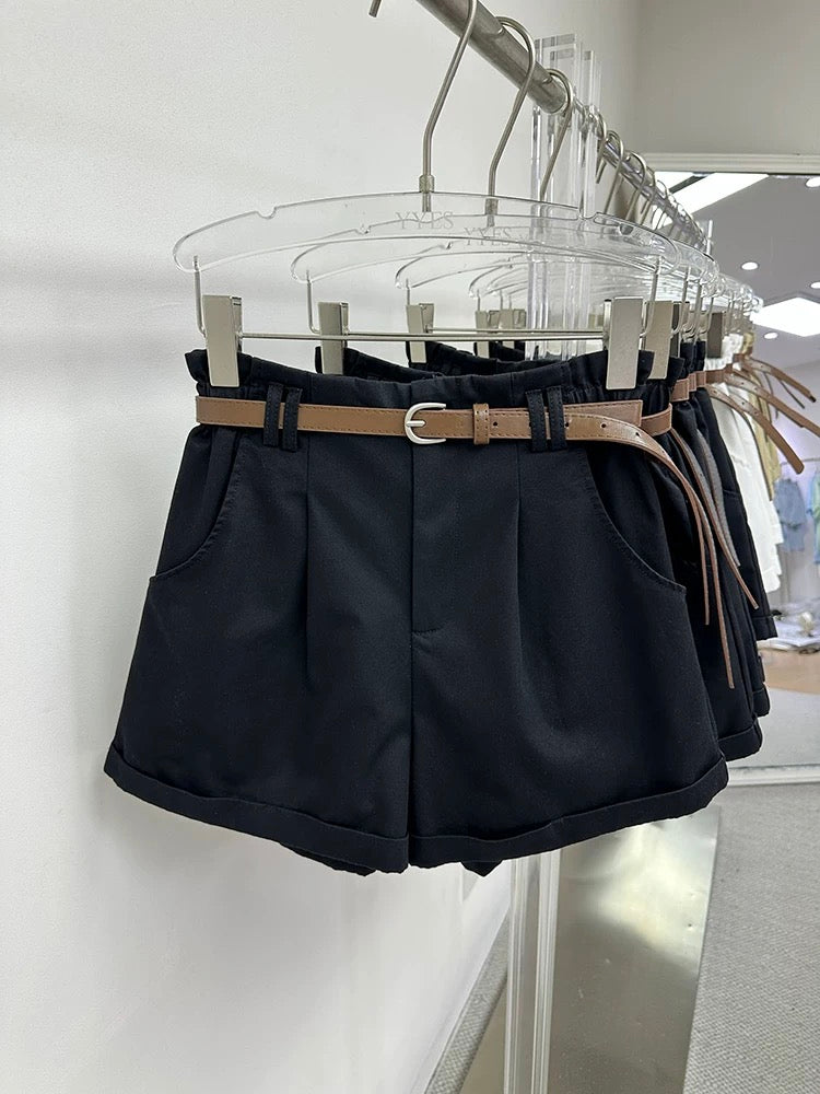 YOYO2908 shorts women summer 2025 new high waist curled elastic waist loose a-line workwear wide-leg pants