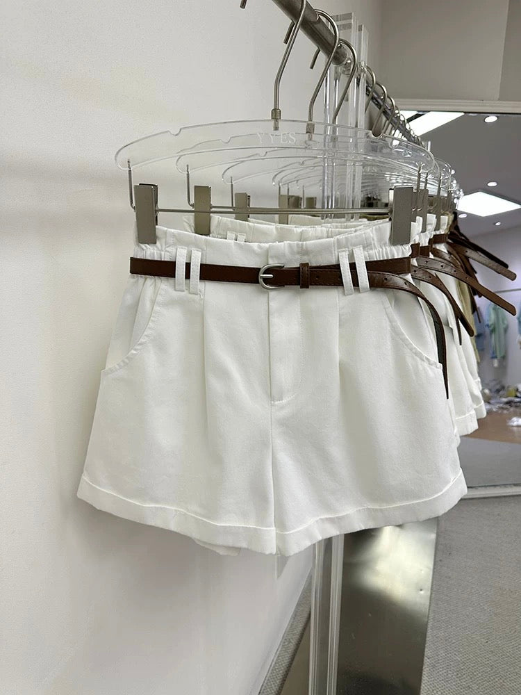 YOYO2908 shorts women summer 2025 new high waist curled elastic waist loose a-line workwear wide-leg pants