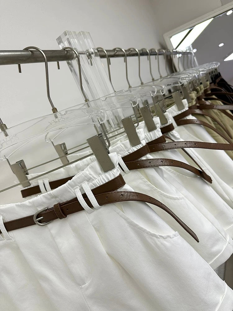 YOYO2908 shorts women summer 2025 new high waist curled elastic waist loose a-line workwear wide-leg pants