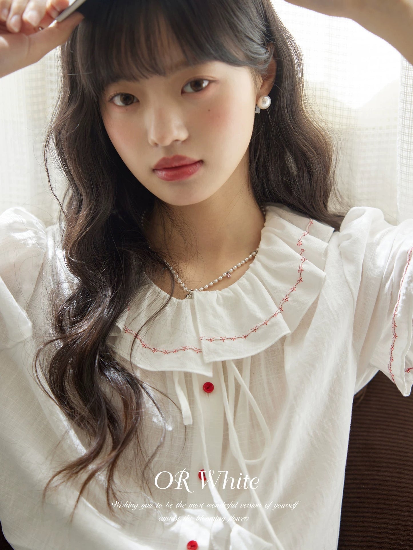 ORWhite 2025 Summer French Girl Shirt Women's Ruffle White Short Sleeve Retro College Style Top
