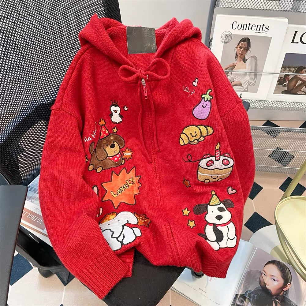 Milk fufu blue striped angel puppy sweater coat women's autumn and winter gentle Japanese style thick hooded knitted cardigan