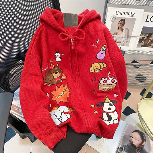 Milk fufu blue striped angel puppy sweater coat women's autumn and winter gentle Japanese style thick hooded knitted cardigan