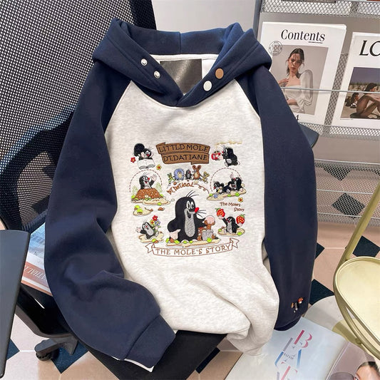 Milk fufu blue striped angel puppy sweater coat women's autumn and winter gentle Japanese style thick hooded knitted cardigan