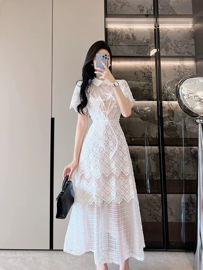 Vietnamese fashion brand French high-end elegant lace dress women's summer 2024 new white fairy long skirt