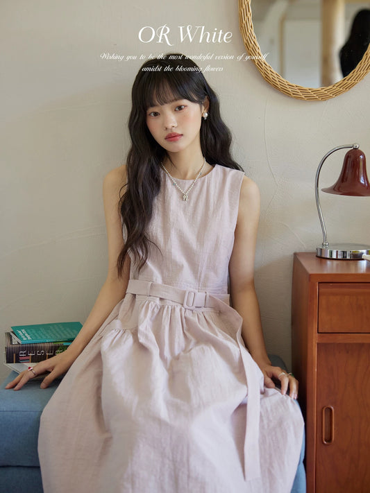 ORWhite 2025 Summer French Waist Dress Women's Lace-up A-line Skirt Girly Suspender Vest Dress
