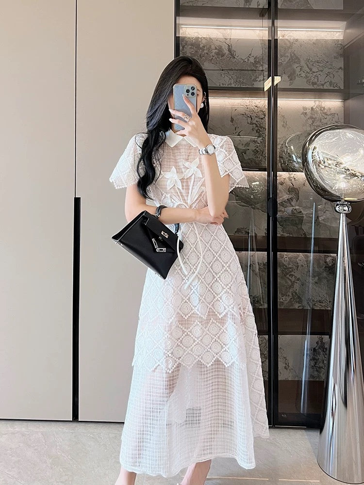 Vietnamese fashion brand French high-end elegant lace dress women's summer 2024 new white fairy long skirt