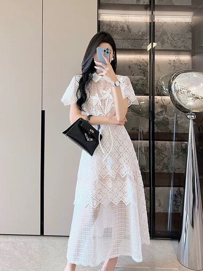 Vietnamese fashion brand French high-end elegant lace dress women's summer 2024 new white fairy long skirt