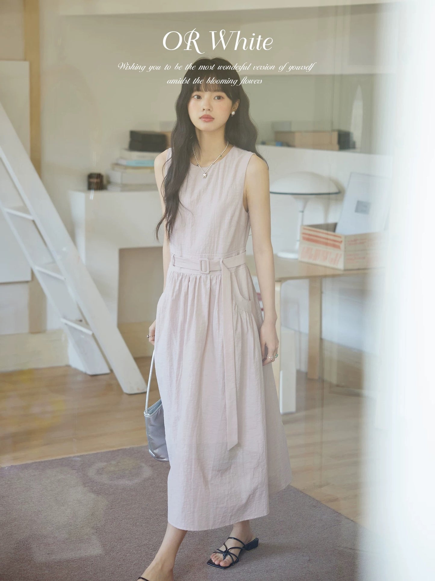 ORWhite 2025 Summer French Waist Dress Women's Lace-up A-line Skirt Girly Suspender Vest Dress