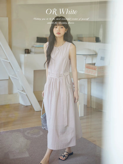ORWhite 2025 Summer French Waist Dress Women's Lace-up A-line Skirt Girly Suspender Vest Dress
