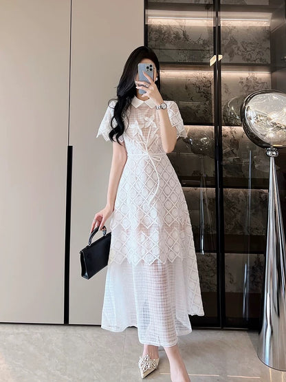 Vietnamese fashion brand French high-end elegant lace dress women's summer 2024 new white fairy long skirt