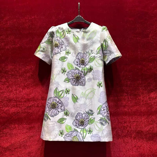 French retro temperament heavy industry beading niche design slim short-sleeved dress European goods 2024 new style foreign style