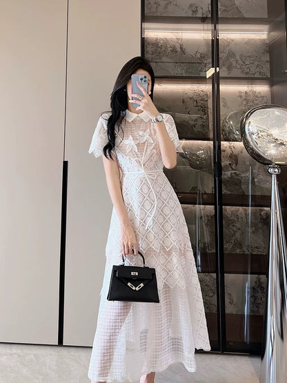 Vietnamese fashion brand French high-end elegant lace dress women's summer 2024 new white fairy long skirt