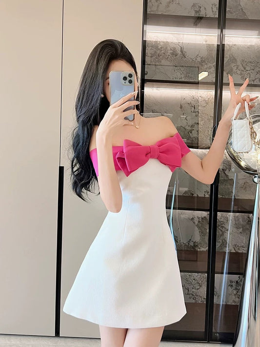 BETTERLS summer new style 2024 high-end French bow one-shoulder small fragrant dress small dress