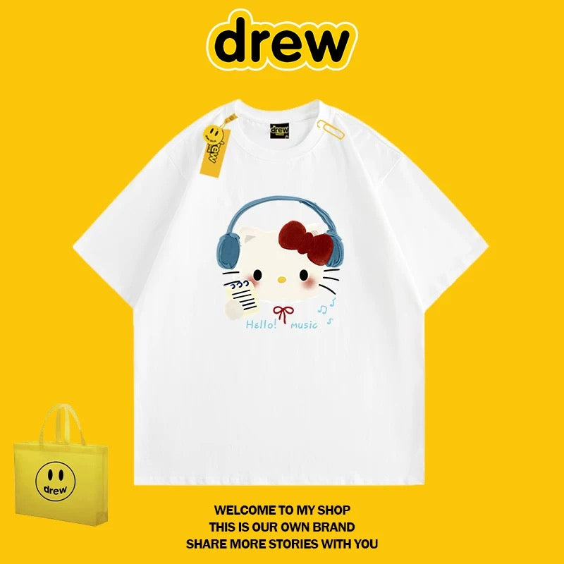 DREW HUSSRY unisex American trend brand Hello Kitty short-sleeved T-shirt couple tops
