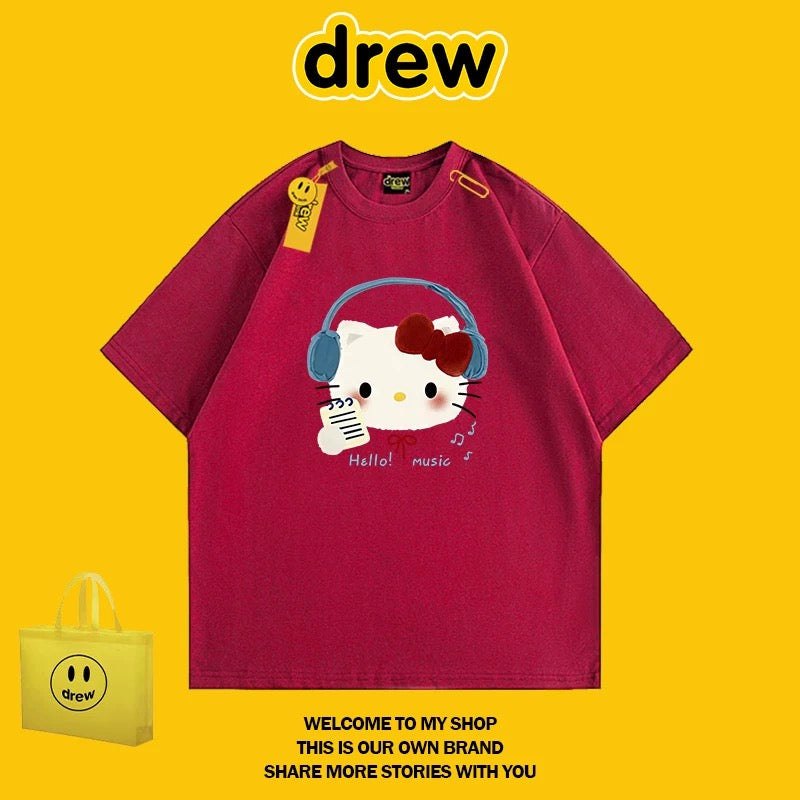 DREW HUSSRY unisex American trend brand Hello Kitty short-sleeved T-shirt couple tops