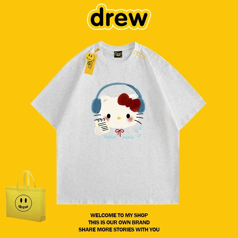 DREW HUSSRY unisex American trend brand Hello Kitty short-sleeved T-shirt couple tops