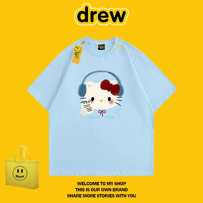DREW HUSSRY unisex American trend brand Hello Kitty short-sleeved T-shirt couple tops