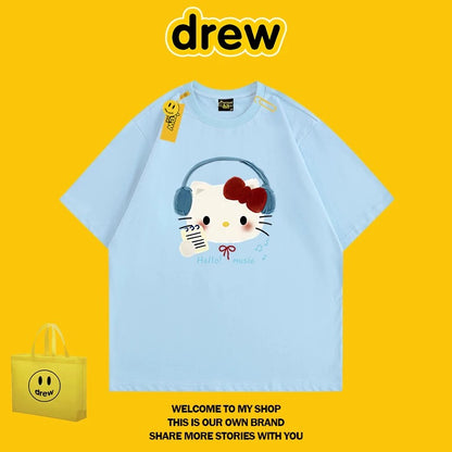 DREW HUSSRY unisex American trend brand Hello Kitty short-sleeved T-shirt couple tops
