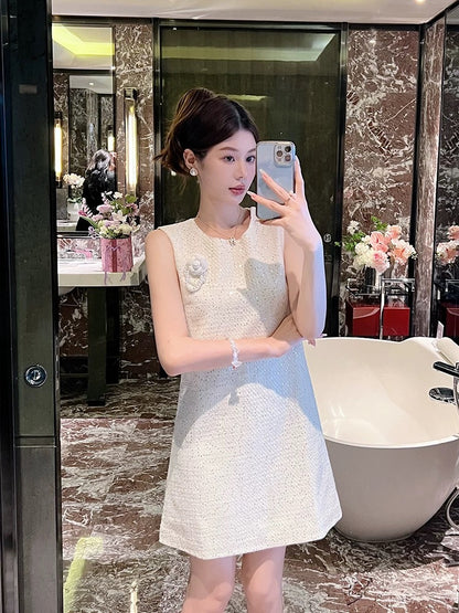 Light luxury small fragrant style sleeveless dress for women summer 2024 new temperament petite banquet dress OL skirt