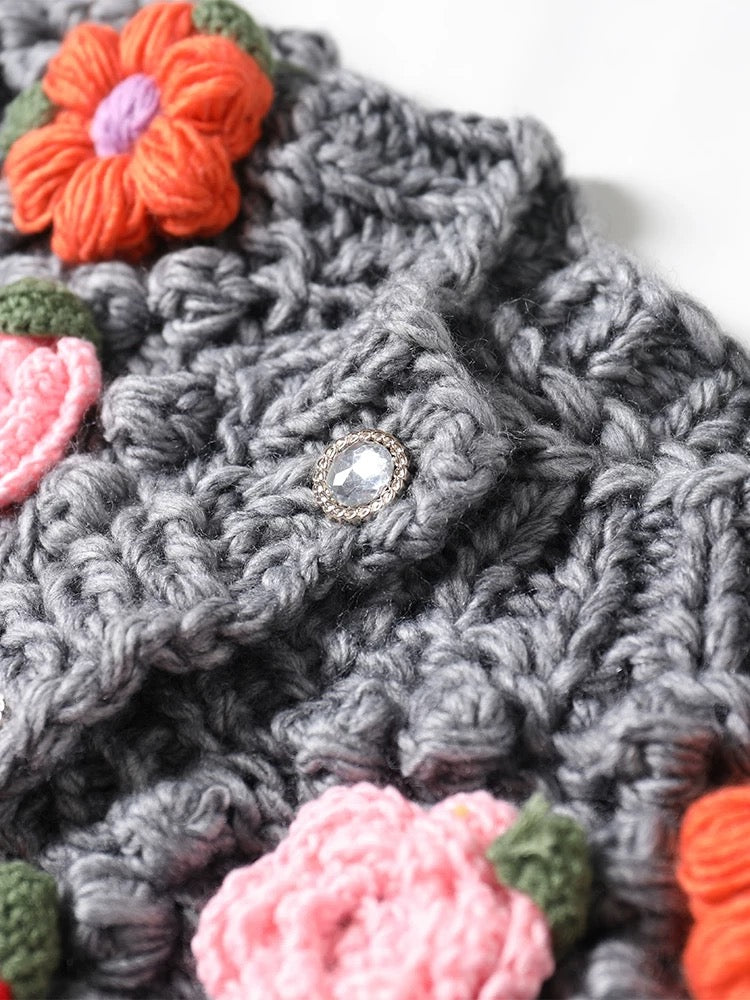 MMC retro handmade crochet sweater jacket women's colorful flower decoration gentle style loose knitted cardigan ins trend