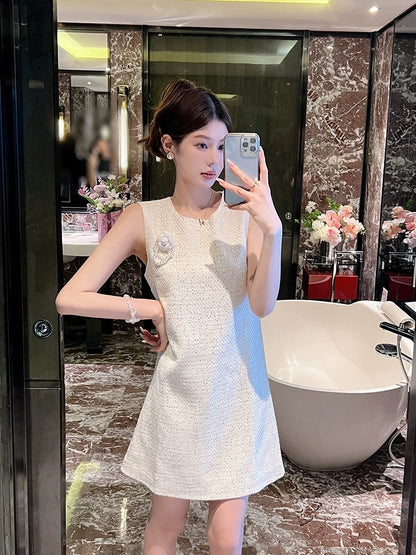 Light luxury small fragrant style sleeveless dress for women summer 2024 new temperament petite banquet dress OL skirt