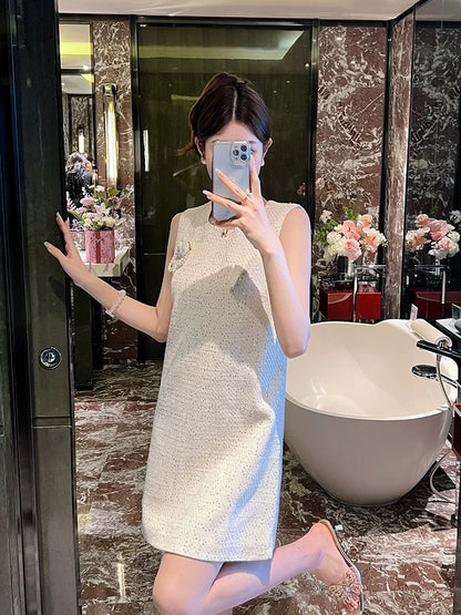 Light luxury small fragrant style sleeveless dress for women summer 2024 new temperament petite banquet dress OL skirt