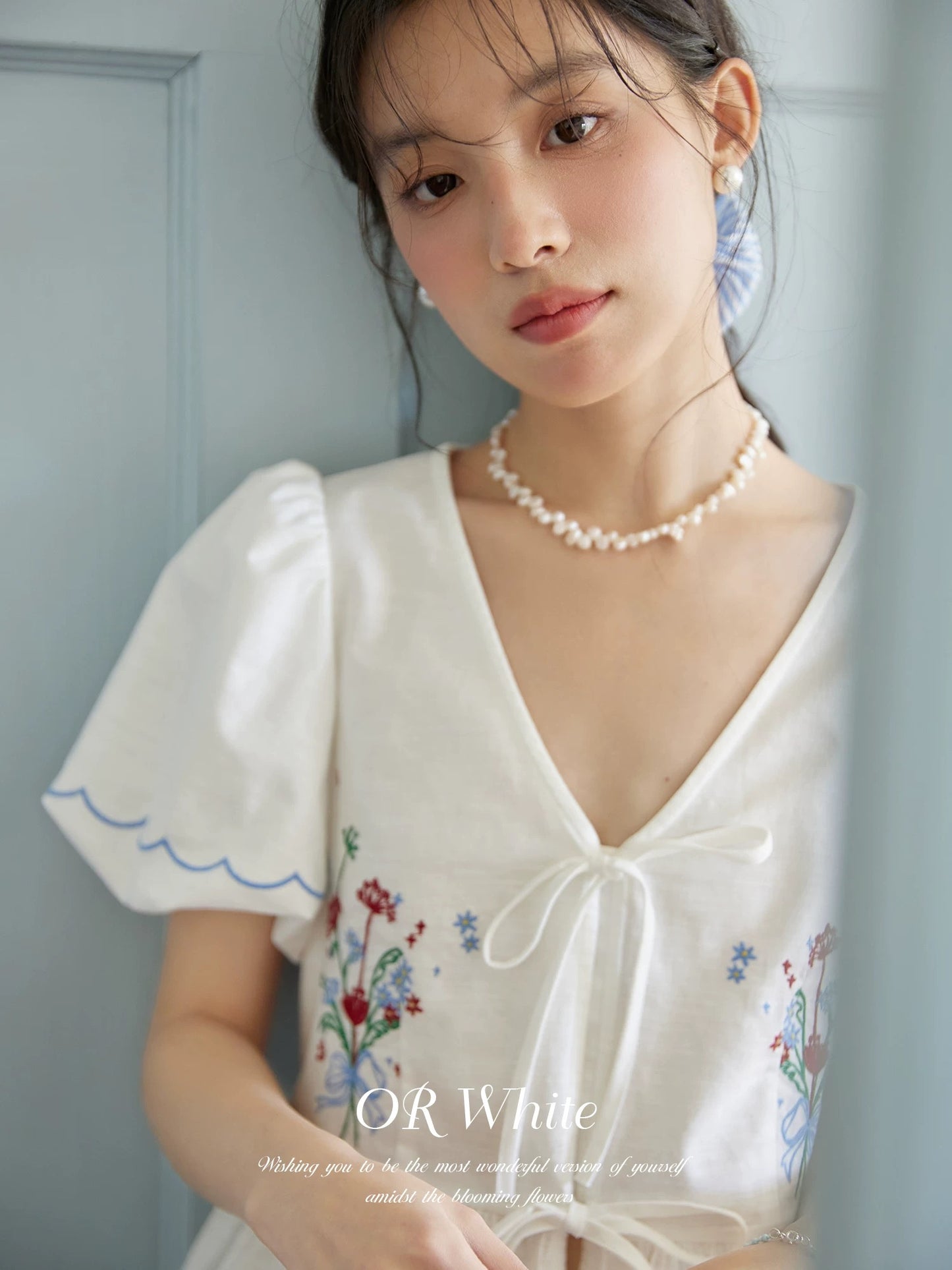 ORWhite 2025 Summer French Retro Short Sleeve Shirt Women's Short Embroidery Design White Commuter Top