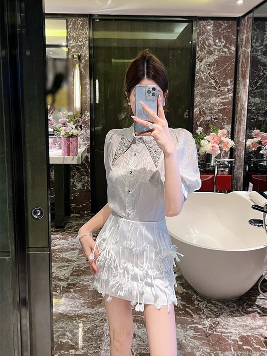 Fashionable Slim Short Skirt Women's Summer Clothes 2024 New Heavy Industry Flower Tassel Design High Waist Skirt Hip Cover Skirt